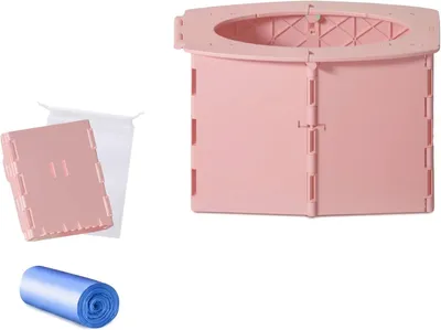 Obrázok produktu pre Skladacia toaleta – Prenosná detská toaleta na cesty – Na kempovanie – Vhodná na používanie v interiéri aj exteriéri (ružová)