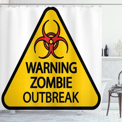 Produktbild von ABAKUHAUS Zombie Duschvorhang, Warnung der Zombie-Ausbruch-Zeichen-Friedhofs-Infektion-Halloween-Grafik, 175 x 200 cm, Erde Gelb Rot Schwarz