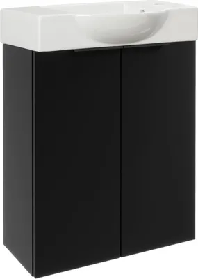 Produktbild von FACKELMANN SBC B.PARIS Gäste WC Waschtisch Set 55 cm breit, Schwarz matt, Keramikwaschbecken Weiß, Hahnloch links  Eleganz und Funktionalität für Dein Bad