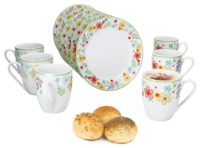 Obrázek produktu pro 12dílná snídaňová sada Variant Blümchen porcelán 6 osob talíř malý hrnek na kávu