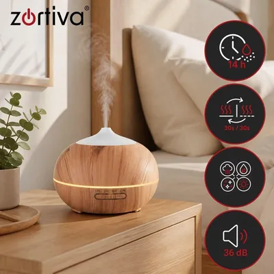 Zdjęcie produktu dla Dyfuzor zapachowy nawilżacz powietrza 400 ml z pilotem, 8 kolorami LED, timerem