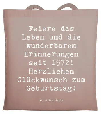 Produktbild von Mr. & Mrs. Panda Schultasche Spruch 1972 Geburtstag - Braun Pastell - Geschenk, Alter, Shopping Tasche, Glückwunsch, Tote Bag, Happy Birthday, Uni, Geburtstagsgeschenk