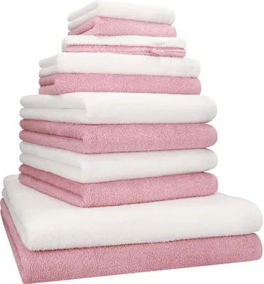 Produktbild von Betz 12-tlg. Handtuch-Set BERLIN 2 Liegetücher 4 Handtücher 2 Gästetücher 2 Seiftücher 2 Waschhandschuhe 100% Baumwolle – Farbe: lotus / weiss