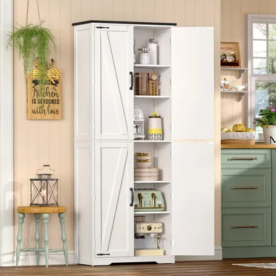Immagine prodotto di Armadio contenitore bianco - Mobile contenitore - Armadio per abiti - Mobile da cucina - Vetrina - Altezza 170 cm - Ripiani regolabili