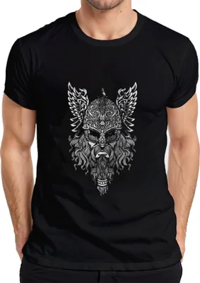 Produktbild von Wikinger Helm Krieger Mythologie Runenknoten Odin Valknut Herren T-Shirt, Schwarz, XXL