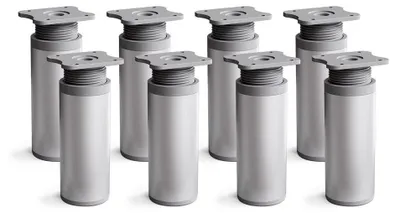 Produktbild von 8er Set sossai moderne runde Möbelfüße in Aluminium Design 120mm höhenverstellbar Schrankfüße Sockelfüße