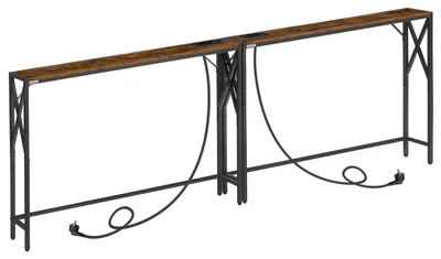 Konsolentisch mit Ladestation, 100x15x73,5 cm, Vintage Braun/Schwarz