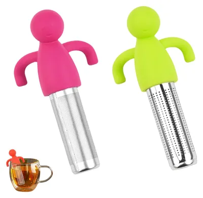 Teesieb 2er-Set, lustige Teefilter aus Edelstahl mit Silikongriffen