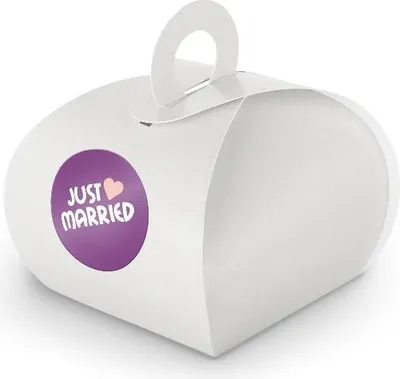 Produktbild von SET JustMarried (Motiv43) 24x Geschenkschachtel mit Griff weiß  + Sticker