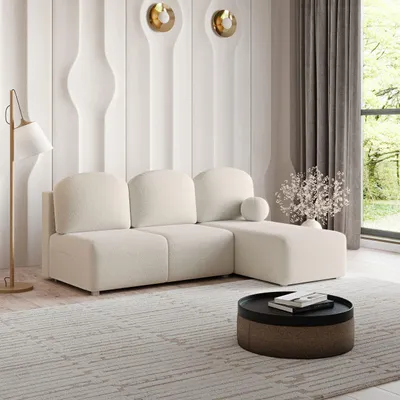 Produktbild von Masseno Ecksofa TRAMA mit Schlaffunktion L-Form, Sofa mit Bettkasten, Wohnzimmersofa, Couch, Soffa, Bettsofa, Couchgarnitur- Creme, QUELLE 02