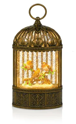 LED Wasserwirbel Schneekugel Laterne 24 cm, Rotkehlchen