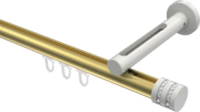Produktbild von Interdeco Innenlaufstange / Gardinenstange mit Innenlauf Messing-Optik / Weiß, Typ Siteno Estana (Glitzerkappe), 20 mm Ø 1-läufig, 520 cm