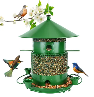 Immagine prodotto di Distributore di mangime per uccelli, capacità 2,5 litri, in acciaio inossidabile, resistente alle intemperie, ideale per il giardino
