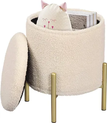 Produktbild von EUGAD Sitzhocker mit Stauraum, faltbar, Metallbeinen, aus Teddyfleece, Beige