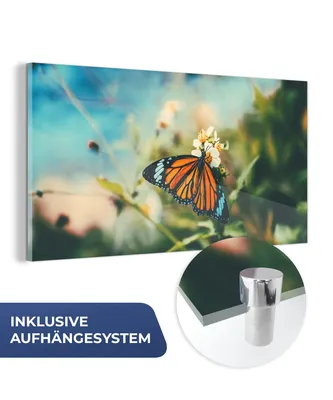 Obrázok produktu pre MuchoWow® Sklenené obrazy - Obrazy na stenu - Foto na skle Motýľ - Kvety - Záhrada 40x20cm Nástenná dekorácia zo skla - akrylový sklenený obraz - akrylové