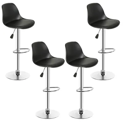 Produktbild von Barhocker Barstuhl 4er-Set höhenverstellbar Bistrohocker drehbar mit Rückenlehne und Fußstütze Schwarz