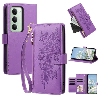 Image de Étui pour Xiaomi Redmi 15 5G/4G, étui en cuirPolyuréthanede type portefeuille avec compartiments, support pour cartes et dragonne, couleur violet