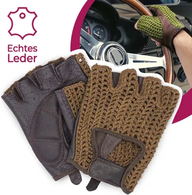 Produktbild von Autofahrer Handschuhe Retro Vintage Leder Fingerlose Fahrerhandschuhe Fahrrad Dunkelbraun