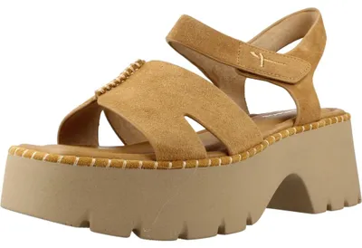 Produktbild von Tamaris Sandalen aus Leder mit offener Schuhspitze, breitem Absatz und Klettverschluss
