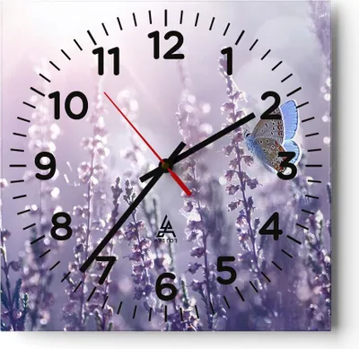 Produktbild von Wanduhr - Quadrat - Glasuhr - Schmetterling Wiese Blume - 30x30cm - Schleichendes Uhrwerk - Lautlos - zum Aufhängen bereit - Dekoration Modern - Wanddekoration aus Glas - C4AC30x30-4014