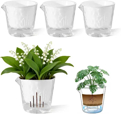 Productafbeelding van Set van 4 zelfwaterende plantenpotten voor binnenshuis, witte bloempotten van 18 cm, met drainagegaten en een afneembaar waterreservoir