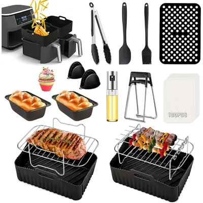 Produktbild von 25-teiliges Heißluftfritteusen-Zubehör, Heißluftfritteusen-Zubehör kompatibel mit Ninja AF300EU/AF400EU/Tower/nstant/COSORi und anderen Dual-Zone
