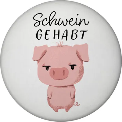 Produktbild von Ferkel Magnet rund rund mit Spruch Schwein gehabt