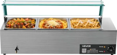 Immagine prodotto di Scaldavivande commerciale a 3 vasche da 1500 W con coperchio in vetro per buffet