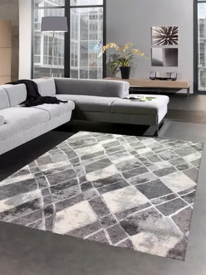 Produktbild von Teppich Wohnzimmer Wohnzimmerteppich Rauten grau creme Größe - 120x170 cm