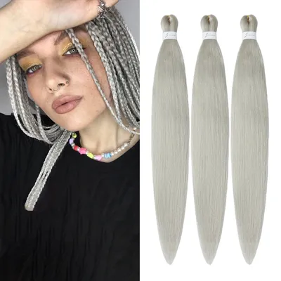Immagine prodotto di Flechthaar, capelli sintetici, 20 pollici, colore argento, confezione da 3
