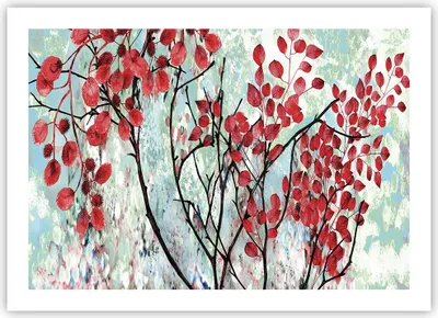 Produktbild von Poster - Poster ohne Rahmen - Rot Blätter Zweige - 70x50 cm - Wand Bild - Wanddeko - Wandbilder - Kunstposter - Wandposter - Bilder - Kunstdruck - Wanddekoration - Wandbild - P2XAA70x50-4508