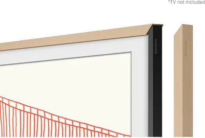 A close-up view of a Samsung TV frame accessory, with a separate piece of the accessory shown to the right.