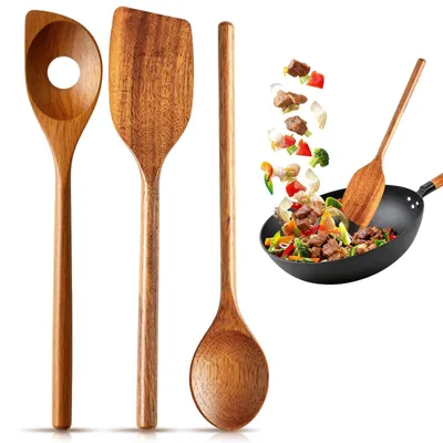 Image de Ensemble de 3 cuillères de cuisine en bois pour la cuisine