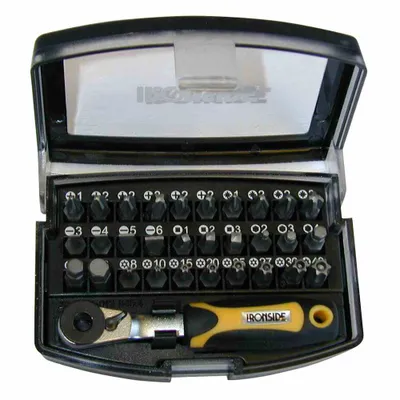 Produktbild von Bitsatz 31-teilig, aus S2-Stahl, PH + PZ + SL + Hex + TX, inklusive Ratsche