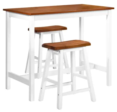 Produktbild von vidaXL Bartisch- und Hocker-Set 3-tlg. Massivholz