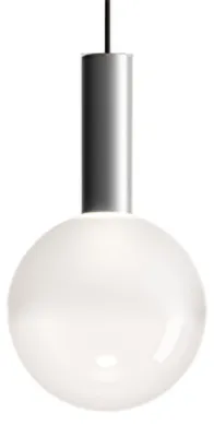 Imagen del producto de Lámpara colgante LED Zafferano, fabricada en aluminio y vidrio borosilicato soplado a mano, con luz cálida de 2700 K, diámetro de 18 cm, color aluminio