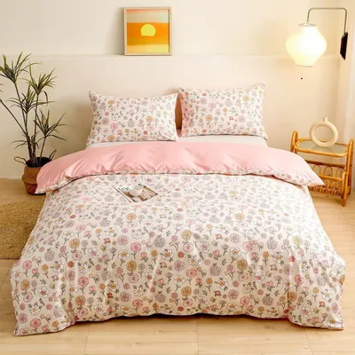 Immagine prodotto di Biancheria da letto 220x240 cm, motivo floreale, beige e rosa, in microfibra, set da 3 pezzi con cerniera