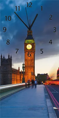 Produktbild von Wallario Design Wanduhr bedruckt, Größe 30 x 60 cm, Motiv: London- Big Ben bei Nacht