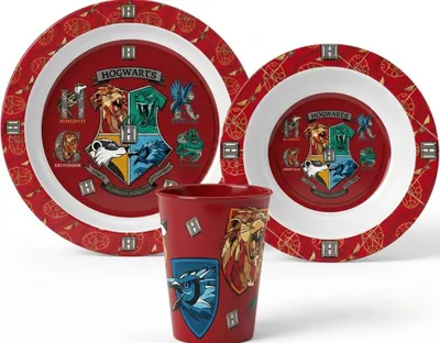 Produktbild von Harry Potter Hogwarts Kinder Geschirr-Set 3 teilig Becher Teller Schüssel