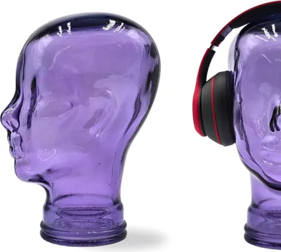 Produktbild von Glas KOPFHÖRERSTÄNDER transparent + satin | 29cm Glaskopf Skulptur | Farbe: T05 violett