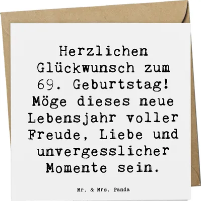 Produktbild von Mr. & Mrs. Panda Grußkarte Spruch 69. Geburtstag Glückwunsch - Weiß - Geschenk, Glückwunschkarte, Klappkarte, Alter, Happy Birthday, faltkarte, Freunde, doppelkarte