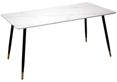 Esstisch Marmoreffekt Holz/Metall 160x80x76 cm Weiß/Schwarz