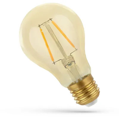 A close-up studio shot of a single filament LED light bulb.