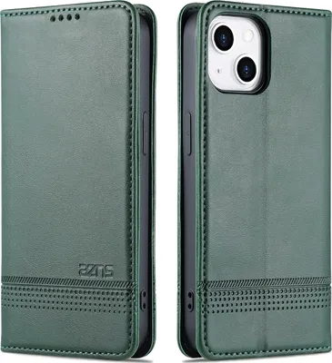 Produktbild von LederHülle für iPhone 14, Klapphüllen Brieftasche Magnetverschluss Ständer Schutzhülle für iPhone 14 Grün