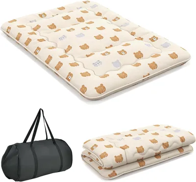 Produktbild von GOPLUS Bodenmatratze Tatami, Futon-Matratze mit waschbarem Bezug, Tatami-Matratze mit Tragetasche, Campingmatratze, gepolsterte Matratze für Schlafzimmer, Wohnzimmer & Camping (Braunbär, 200 x 140cm)