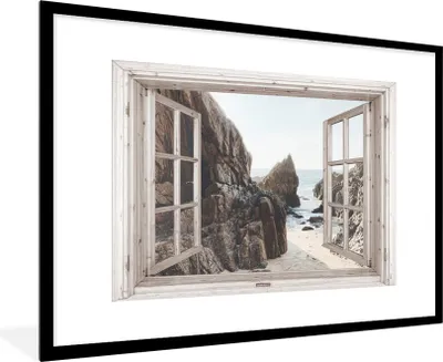 Produktbild von MuchoWow® Gerahmtes Poster Aussicht - Strand - Meer 90x60 cm - Poster mit Schwarzem Bilderrahmen Wandposter Rahmen Foto Bilder - Wanddekoration - Fotos