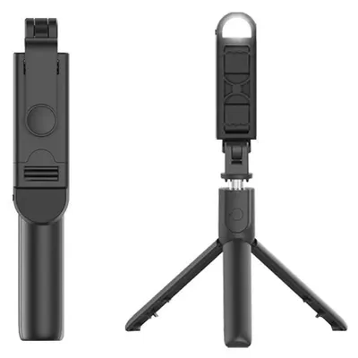 Produktbild von Techsuit – Mini-Selfie-Stick mit kompaktem Stativ, Bluetooth-Fernbedienung, LED-Licht, faltbar, 105 cm – schwarz