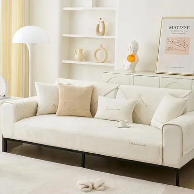 Produktbild von Stickte Sofabezug,90x180cm Couchbezug,3 Sitzer, Dicke Sofa ,Antirutsch Sofahusse ,Möbelschutz,cremeweiß.
