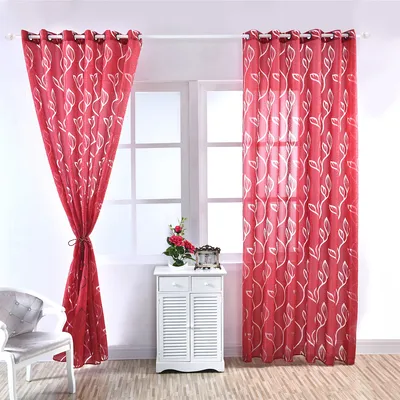 Immagine prodotto di Tenda ad occhiello a fogliame cavo in voile semitrasparente per soggiorno camera da letto, LxH: 100x250cm, rosso