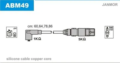 Produktbild von JANMOR ABM49 Zündkabelsatz Zündleitungssatz für VW Golf IV Schrägheck (1J1) TOURAN (1T1, 1T2) Caddy III Kombi (2KB, 2KJ, 2CB, 2CJ) Golf IV Variant